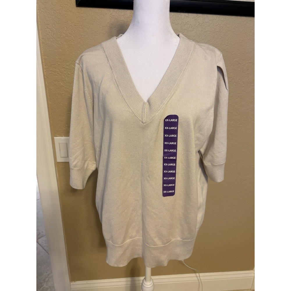 DKNY Ladies Puff Short Sleeve‎ Sweater Size XXL Birch